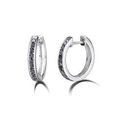 Damen Creolen Runde Ohrringe Klein aus 925 Sterling Silber Weißgold Vergoldung mit Rundschliff Funkelnde Zirkonia Schmuck für Damen Mädchen, Durchmesser: 18 mm - Schwarz von FANCIME