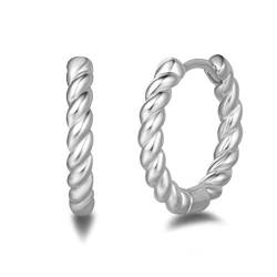 Damen Creolen Twist Klein Ohrringe aus 925 Sterling Silber mit Weiß Vergoldet Basic Minimalist Modisch Schmuck für Damen Mädchen - Durchmesser: 18 mm von FANCIME