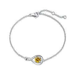 FANCIME 925 Sterling Silber Weiß Gold Plattiert Infinity Armband, November Geburtsstein, Natürlicher Citrin Gelber Topas Schmuck, Geburtstag Weihnachts Geschenke für Damen Frauen Mädchen Mutter von FANCIME