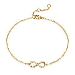 FANCIME Armband für Damen mit Infinity Anhänger aus 14 Karat 585 Gelb Gold Charm Natürlicher Diamant Armkette Schmuck Geschenk für Mädchen Kinder, Armbandlänge 15+2+2 cm von FANCIME