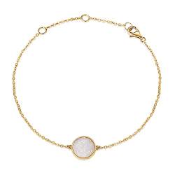 FANCIME Armband für Damen mit Opal Anhänger aus 14 Karat 585 Gelb Gold Charm Armkette Schmuck Geschenk für Mädchen Kinder, Armbandlänge 15+2+2 cm von FANCIME