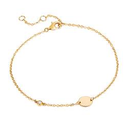 FANCIME Damen Armband aus Solide 14K 585 Gelb Gold Anhänger mit echter Diamant, Valentinstag Geschenkschmuck für Damen Mädchen - Verstellbar Armkette: 17 + 3 cm von FANCIME