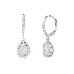 FANCIME Opal Ohrringe für Damen 925 Sterling Silber Ovalem Opal Zirkonia Creolen Ohrringe Hängend Ohrringe Geschenke Schmuck für Frauen Mädchen von FANCIME