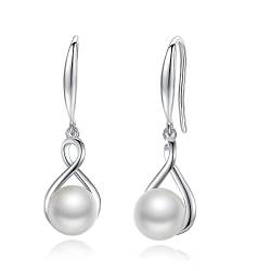 FANCIME Perlen Ohrringe 925 Sterling Silber Infinity Ohrringe mit echten Qualität 8-8.5mm Süßwasser Zuchtperlen Feiner Perlen Schmuck für Frauen von FANCIME