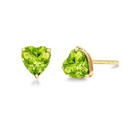 FANCIME Solide 14 Karat 585 Gelb Gold Herz Klein Ohrstecker Ohrringe mit 1,25 ct Echt Natürlich Peridot Schmuck für Damen Mädchen Mama, Größe: 5 * 5 mm von FANCIME