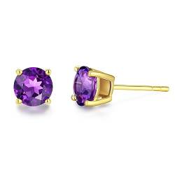 FANCIME Solide 14 Karat 585 Gelb Gold Klein Ohrstecker Ohrringe mit Echt Natürlich Amethyst Schmuck für Damen Mädchen Mama, Durchmesser: 6 mm von FANCIME