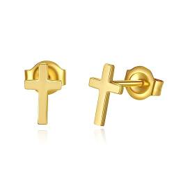 FANCIME Solide 14 Karat 585 Gelb Gold Ohrringe Ohrstecker, Kreuz Ohrringe Schmuck für Damen Mädchen, Gewicht: 0,34 Gramm, Größe: 4.4 * 0.8 * 7 mm von FANCIME