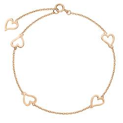 FANCIME Solide 14 Karat 585 Rosé Gold Herz Armband Charm Bracelet Minimalistisch Geschenk Schmuck für Damen Mädchen - Verstellbar Armkette: 15 + 2 + 2 cm von FANCIME
