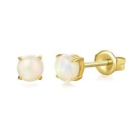 Solide 14 Karat 585 Gelb Gold Klein Ohrstecker Ohrringe mit Echt Natürlich Opal Schmuck für Damen Mädchen Mama mit Geschenk Box - Durchmesser: 4 mm von FANCIME