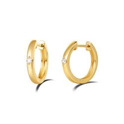 Solide 14 Karat 585 Gold Creolen Huggies Klein Ohrringe mit Echt Diamant 0,05 ct Echt Schmuck für Damen Mädchen - Durchmesser: 14 mm von FANCIME