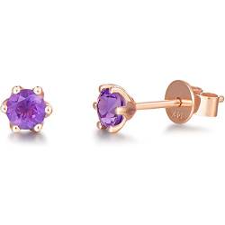 Solide 14 Karat 585 Rot Gold Klein Ohrstecker Ohrringe mit Echt Natürlich Amethyst Schmuck für Damen Mädchen Mama - Durchmesser: 5 mm von FANCIME