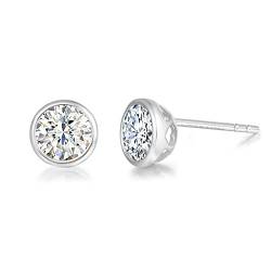 Solide 14 Karat 585 Weiß Gold Ohrstecker Ohrringe mit Moissanite (Karatgewicht 0,85, Farben D-E, Reinheit VVS) im Runden Brillantschliff Schmuck für Damen Mädchen - Durchmesser: 5 mm von FANCIME