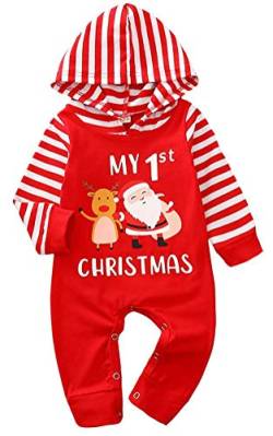 FANCYINN Baby Junge Mädchen Weihnachten Einteiliger Strampler Weihnachten Baby Hoodied Langarm Jumpsuit Weihnachtsmann 0-3 Monate von FANCYINN