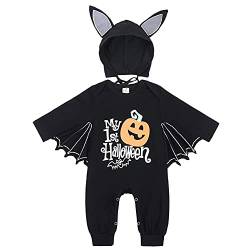 FANCYINN Baby Jungen Mädchen Karneval Kostüme Langarm Fledermaus Strampler Body Skeleton Overall Cosplay Kostüm Overalls Hut Outfits 2 Stück Kürbis bedruckt 6-12 Monate von FANCYINN