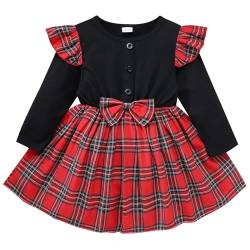 FANCYINN Baby Mädchen Weihnachten Kleider Baby Mädchen Lange Ärmel Weihnachtsbaum Print Kleid Kleinkinder Kleid schwarz & rot 18-24 Monate von FANCYINN