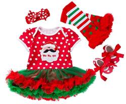 FANCYINN Baby Mädchen Weihnachten Tutu Tüll Kleid Weihnachten Party Tutu Kleid Strampler mit Stirnband Beinwärmer & Schuhe & Schuhe Polka Dot Santa 0-3 Monate von FANCYINN