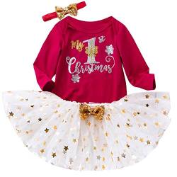 FANCYINN Baby Mädchen Weihnachten Tutu Tüll Kleid Weihnachten Tutu Kleid T-Shirt + Tutu Schleifenrock + Stirnband 3Pcs Set 3-6 Monate von FANCYINN