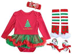 FANCYINN Baby Mädchen Weihnachten Tutu Tüll Kleid Weihnachtskleid Kleinkinder Weihnachten Strampler Kleid mit Stirnband Beinlinge & Schuhe Roter Weihnachtsbaum 12-24 Monate von FANCYINN