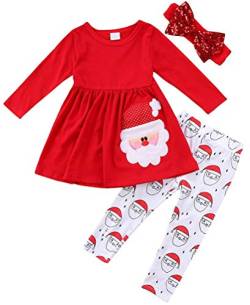 FANCYINN Baby Mädchen Weihnachtskostüm Outfits Kleinkind Mädchen Weihnachtsmann Langarm Tops + Bedruckte Lange Hosen 2 Stück 4-5T von FANCYINN