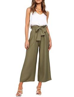 FANCYINN Damen 2 teiliges Crop Pants Set mit weitem Bein Wide Strap V-Ausschnitt Tank High Waist Cropped Paper Bag Hose mit Gürtel Olivgrün XS von FANCYINN