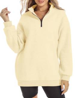 FANCYINN Damen Halbzip-Pullover Sweatshirts Revers Lange Ärmel Drop Shoulder Hoodie Lockerer Viertel-Zip Teenager Mädchen Sportoberteile Aprikose XL von FANCYINN