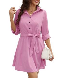 FANCYINN Damen Langarm Plaid Muster Tunika Tops Shirt Lässige Kleidung Rosa L von FANCYINN