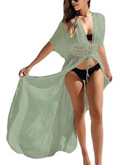 FANCYINN Damen Strandkleider Bikini Cover Up Strandponcho Sommer Lace Bademode Gestrickte Strand Vertuschen Armeegrün L von FANCYINN