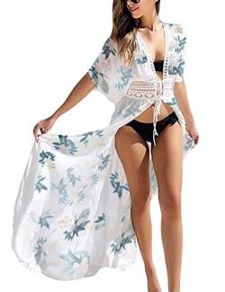 FANCYINN Damen Strandkleider Bikini Cover Up Strandponcho Sommer Lace Bademode Gestrickte Strand Vertuschen Grüner Aufdruck L von FANCYINN