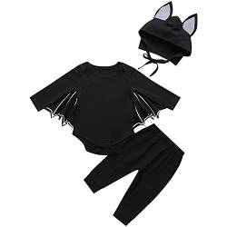 FANCYINN Halloween Fledermaus Cosplay Kostüm Langarm Fledermaus Outfits mit Hut für Baby Jungen Mädchen Schwarz S von FANCYINN