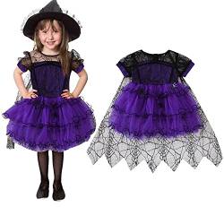 FANCYINN Halloween Hexe Kostüm für Kinder Mädchen Spider Halloween Karneval Party Kleid Violett 5-6 Jahre von FANCYINN