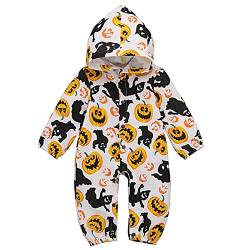 FANCYINN Infant Little Ghost Jack olantern Strampler Baby Halloween Kürbis Kapuzen Outfit Mein erster Halloween Overall für Kleinkind Jungen Mädchen 0-3 Monate von FANCYINN