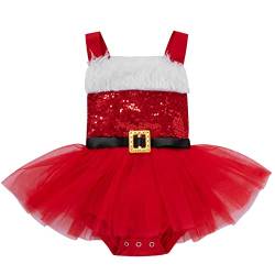 FANCYINN Kleinkind Baby Mädchen Prinzessin Weihnachtskleider, Weihnachten Kurzarm Pailletten Mesh Patchwork Kleid und schwarzer Gürtel 12-24 Monate von FANCYINN