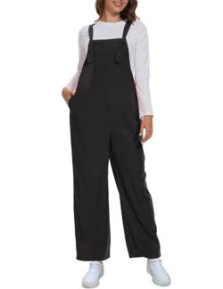 FANCYINN Latzhose Damen Weite Bein Jumpsuits Ärmellos Quadratischer Hals Verstellbarer Krawattenknoten Overalls Strap Bib Strampler Lange Hosen mit Taschen Schwarz XL von FANCYINN