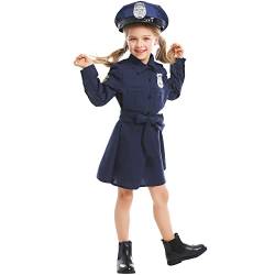 FANCYINN Polizei Kostüm Kinder Schickes Mädchen Polizei Kostüm mit Kleid Polizei Uniform inkl. Polizeimütze Kinder,Fasching Kostüm Kinder Kostüm Polizei Kinder 5-7J von FANCYINN