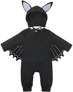 FANCYINN Unisex Karneval Baby Strampler Kleinkind Baby Karneval Fledermaus Cosplay Kostüm Latzhose Hut Outfits Set 6-12 Monat von FANCYINN