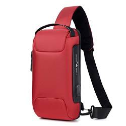 FANDARE Brusttasche Diebstahlschutz Sling Bag Herren Damen Umhängetaschen mit USB-Ladeanschluss Schultertasche Crossover Rucksack Daypacks für Reisen Wandern Mehrere Taschen Crossbody Pack Rot von FANDARE