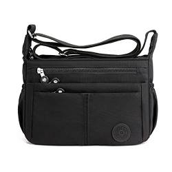 FANDARE Casual Schultertasche Damen Leichte Umhängetasche Wasserdicht Nylon für Sporttasche Arbeitstasche Reise Freizeit Crossbody Bag Schwarz von FANDARE