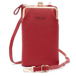 FANDARE Crossbody Tasche Damen Handy Umhängetasche Frauen Handytasche zum Umhängen Schultertasche PU Leder Portemonnaie Geldbörse mit Kartenfächer Mädchen Handtaschen rot von FANDARE