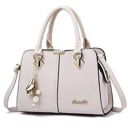 FANDARE Damen Handtasche Umhängetasche Frauen Schulterbeutel Shopper Tote Reise Henkeltasche Schulterriemen Abendtasche Citytasche Wasserdicht PU Leder Nicht-gerade Weiss A von FANDARE