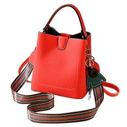 FANDARE Damen-Henkeltaschen Eimer Taschen Tote Beutel Wasserdicht Umhängetaschen Schultertaschen PU-Leder Messenger-Tasche für Reisen Einkaufen Arbeiten Rot von FANDARE