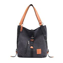 FANDARE Handtasche Damen Umhängetaschen Canvas Schultertasche Rucksack Strandtasche Schultertasche für Mädchen Frauen Alltag Büro Schule Ausflug Shopper Hobo Tasche Schwarz von FANDARE