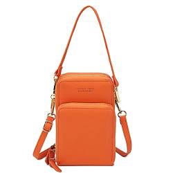 FANDARE Handy Umhängetasche Frauen Crossbody Tasche Schultertasche Damen Handy-Brieftasche Klein Handtasche Reisepass Handytasche Mädchen Schule Reise Unterarmtasche Wasserdicht PU Leder Orange von FANDARE