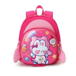 FANDARE Kinderrucksack mit Brustgurt 3D Cartoon Kinder Rucksack mit Leine Mädchen Junge Schulranzen Schultertasche Kindertasche Schulrucksack Kinder Rucksack mit Reflektierender Streifen Rosenrot von FANDARE