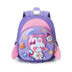 FANDARE Kinderrucksack mit Brustgurt 3D Cartoon Kinder Rucksack mit Leine Mädchen Junge Schulranzen Schultertasche Kindertasche Schulrucksack Kindergarten-Rucksack mit Reflektierender Streifen Lila von FANDARE