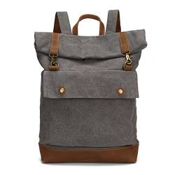 FANDARE Laptop Rucksack Roll-Top Schulranzen für 15.6 Zoll Laptoptasche Segeltuch Daypacks Schulrucksack Herren Damen Reisen Uni Campus Daypacks Dunkelgrau von FANDARE