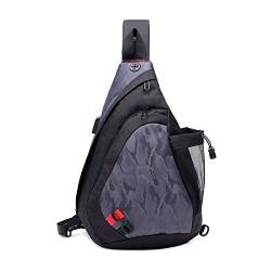 FANDARE Leicht Brusttasche Sling Rucksack Schultertasche mit USB Chest Bag Crossbody Umhängetasche Sporttasche für Herren Damen Junge Reise Crossover Daypack Wandern Bergsteigen Polyester Schwarz Grau von FANDARE