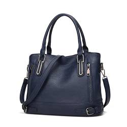 FANDARE Leichte Handtschasche Vintage Schultertasche Damen Umhängetasche Frauen Schulranzen PU Leder Wasserdicht für Shopper Reisen Arbeitstasche Messenger Tote Bags Blau von FANDARE