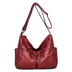 FANDARE Leichte Schultertasche Damen Umhängetasche Frauen Vintage Schulranzen Wasserdicht PU Leder Women Purse für Shopper Reisen Arbeitstasche Messenger Bags Weinrot von FANDARE