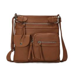 FANDARE Leichte Schultertasche Umhängetaschen Damen Schulranzen Handtaschen Klein Frauen PU Leder Wasserdicht Freizeit Sports Arbeit Outdoor Reise Messenger-Bags Braun von FANDARE