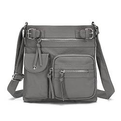 FANDARE Leichte Schultertasche Umhängetaschen Damen Schulranzen Handtaschen Klein Frauen PU Leder Wasserdicht Freizeit Sports Arbeit Outdoor Reise Messenger-Bags Grau von FANDARE